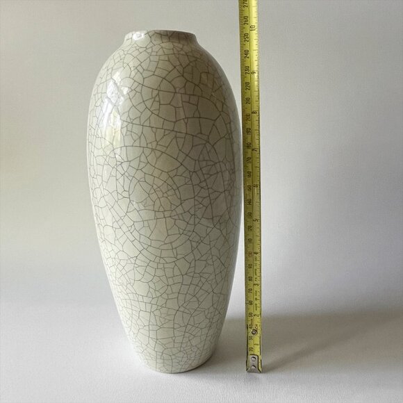 Vintage Crackle Glaze Art Ceramic Vase 10" MCM Minimalist West Coast Portugal - Picture 6 of 8